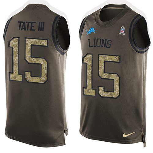 Nike Lions #15 Golden Tate III Green Men's Stitched NFL Limited Salute To Service Tank Top Jersey - Click Image to Close